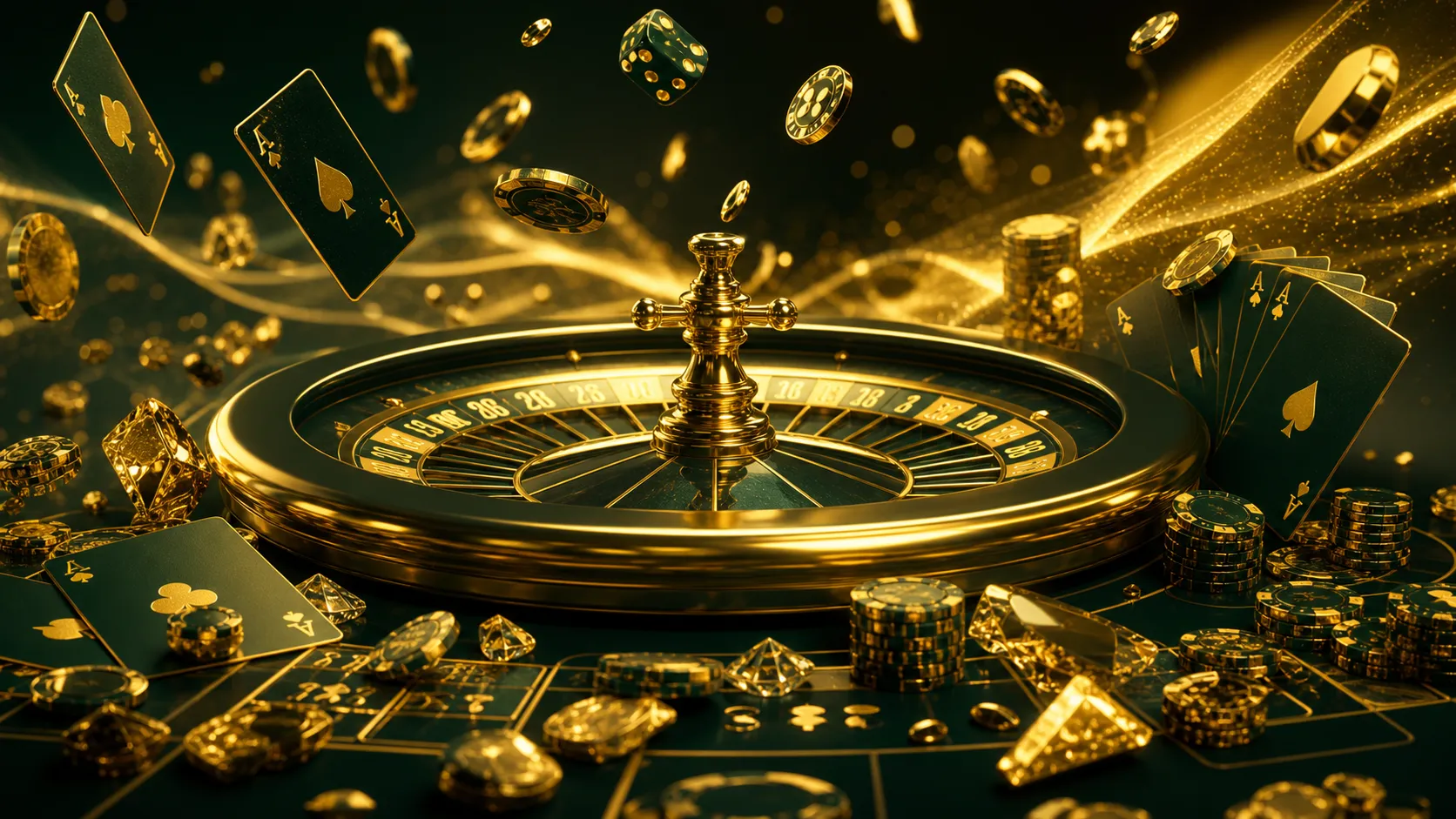 Stunning casino-themed hero banner for Spinobon featuring vibrant poker chips, playing cards, and roulette wheel in dynamic c